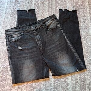 Risen Black Distressed Frayed Cuff Jeans 15/32